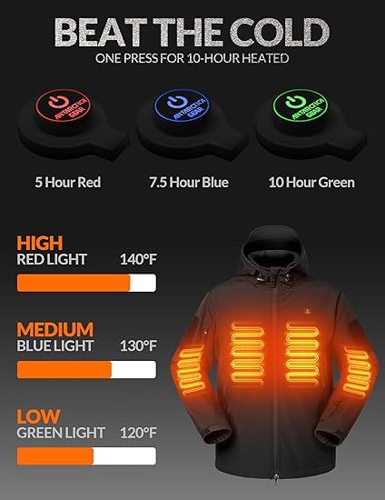 Heated Jacket for Men Soft Shell Heating Hood Jacket ANTARCTICA GEAR Winter Coat For Hunting Camping Climbing Doba